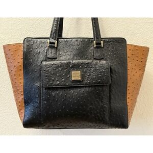 DOONEY & BOURKE East/West‎ Shopper Tote Bag OSTRICH LEATHER Black/Brown - EUC